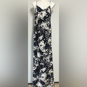 Parker Black and White Maxi Dress 100% Silk Size 12 NWT